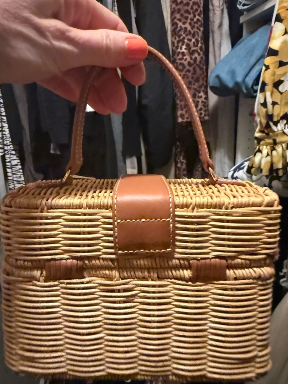 Self-Portrait Tan Rattan Top-Handle Bag with Red Cherry Charm - Picture 9 of 10